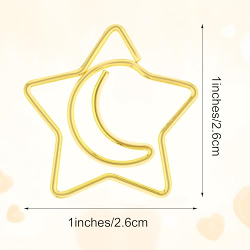 60PCS Gold Paper Clips Creative Metal Moon and Star Shape Paper Clip Funny Cute Paperclips Gold Moonstar Shaped Paper Clips Bookmarks Planner Clips for Office Document File Organization School - Image 2