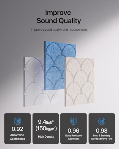 12-Pack Shell Acoustic Wall Panels Self-Adhesive, 10.6lb/ft³ High Density Sound Proof Foam Panels for Walls, 12\" X 12\" Soundproof Wall Panels for Door, Ceiling, Home Office, White