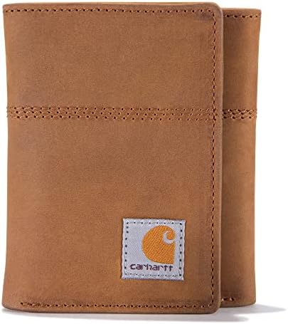 Carhartt Men's Standard Trifold, Durable Wallets, Available Canvas Styles, Saddle Leather (Brown), One Size