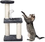 Small Cat Tree with Sisal Scratching Pole, Cat Toys for Indoor Cats, Cat Scratching Post with Cat Interactive Toy, Easy Installation Cat Tower for Small Cat (Grey)