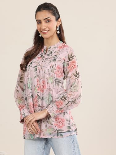 Image of Libas Womens Printed Chiffon Straight Kurti for Women