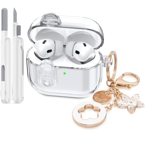 Image of (with Safety Lock) Clear Case for Cute Apple Airpods Pro 3 Cases 2025 Women, VISOOM Soft TPU Air pods Pro3 Gen Cases iPods Pro3 Earbuds Case Bling Keychain & Cleaning Kit for Airpod iPod Pro 3rd Gen