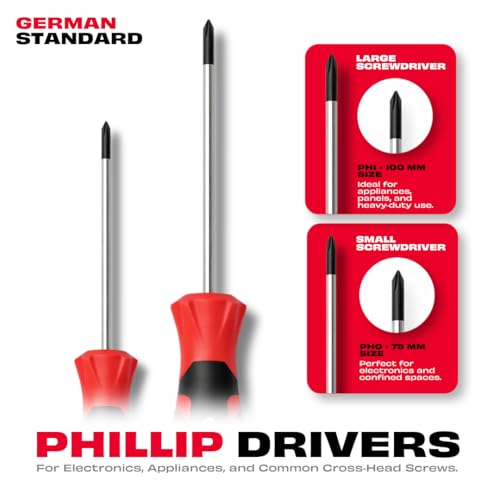 Image of JPT Screwdriver Set 4 PCS Cr-V Steel with Magnetized Tip - 2 Flat (75mm & 100mm) + PH1 & PH2 Phillips | Heavy Duty Hand Screwdriver Set for Electrical, Repair & Home Use