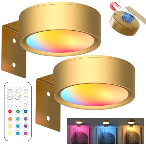 YOUYIKE 2 pièces Lampe Tableau Sans Fil, Lampes Magnétiques Avec Télécommande, 3 Couleurs de Lumière, Intensité Variable, Applique Murale Intérieure pour Cadre Photo, Mur, étagère, Images (Doré)