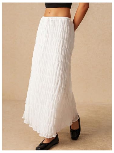 Verdusa Women's Maxi Skirt Shirred Ruffle Textured Pencil Skirt Boho Maxi Long Skirts Going Out3