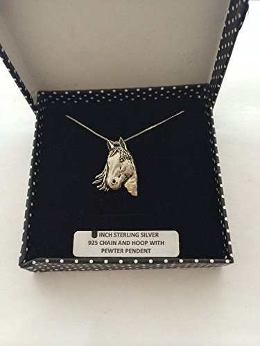 Pendentif en forme de tête de cheval A1 en argent sterling 925 véritable avec chaîne de 40,6 cm et coffret cadeau Prideindetails Cover