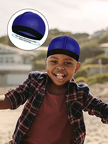 4 Pieces Kids Silky Durag With Wave Caps Set Unisex Baby Durags Long Tail And Wide Strap Headwraps Turban Beanies (Black, Navy Blue) #TOP5