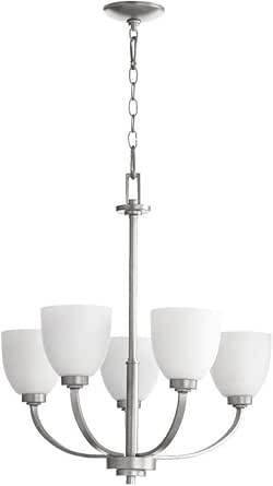 Five Light Satin Opal Glass Classic Nickel Up Chandelier