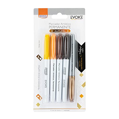 Marcador Artístico Permanente Autumn Ponta Fina Blister com 5 Unidades, BRW