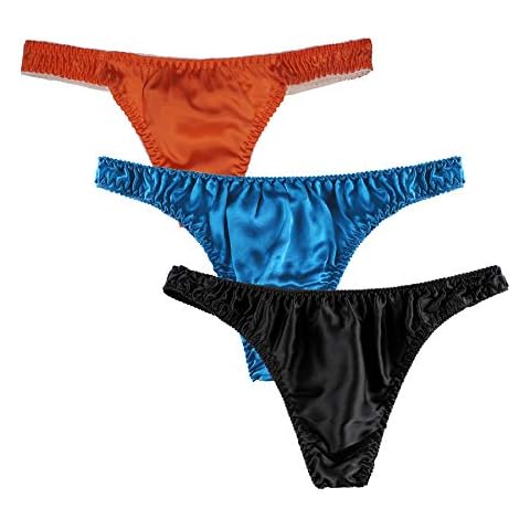 LingDooo Men's 3Pairs Pure Silk Briefs String Panties Soft Smooth Healthy Basic Bikini Breathable Underwear (US-M, B) Cover