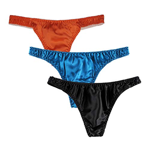 Men's 3Pairs Pure Silk Briefs String Panties Soft Pouch Smooth Healthy Basic Bikini Breathable Underwear