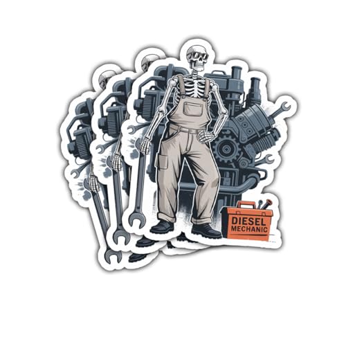 3Pcs Skeleton Diesel Mechanic Sticker Funny Skull Worker Wrench Gift for Engine Diesel Mechanic Stickers Mechanics Car Repair Technicians Car Decal for Laptop Bottle Notebook Toolbox Hard Hat 3