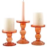 GMWD 3 Pcs Glass Candle Holder Set Clear, Orange Rose Candlesticks Holders Pillar Taper Candles Teal
