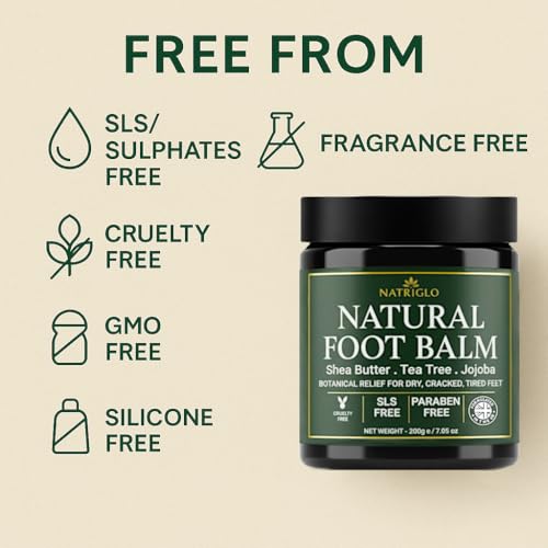 natriglo Organic Tea Tree Foot Balm for Dry Cracked Feet & Heels - Intensive Callus Remover & Foot Repair Cream with Shea Butter - Moisturizer for Rough Hard Skin & Cracked Heel Treatment for Men & Women
