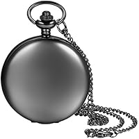 Reloj de bolsillo para hombres y mujeres liso números árabes moderno reloj de bolsillo de cuarzo con cadena, negro