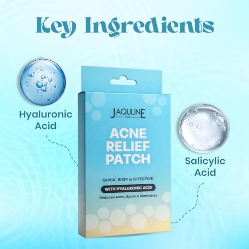 Image of JAQULINE USA Acne Relief Patches with Hyaluronic Acid | Hydrocolloid Pimple Patches | Absorbs Acne Secretion | Overnight Spot Care | For All Skin Types | 36 Patches