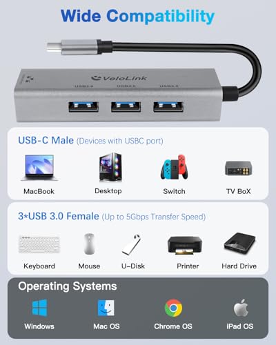 Image of 4-in-1 USB 3.0 Hub with Gigabit Ethernet Adapter for Laptop, PC, MacBook Pro (RJ45 TYPEC HUB 01)