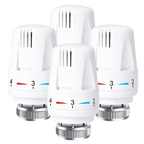 Thermostat Radiators Valve, Professional 4 Pieces TRV Thermostatic Head Radiator Thermostat Head M30 x 1.5 Radiator Valve Replacement Head Radiator Valve Thermostat Valve for Home Office