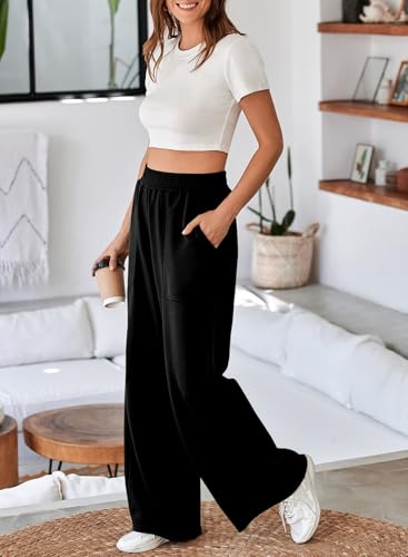 Aleumdr Women's Wide Leg Sweatpants Elastic High Waisted Long Pants Casual Loose Yoga Pants with Pockets 20254