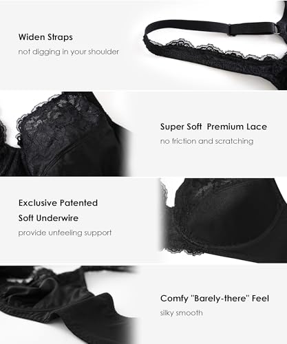 Image of Women's Soft Lace Bras for Women Full Coverage Minimizer Bras for Women Underwire Unlined Support Sexy Bra