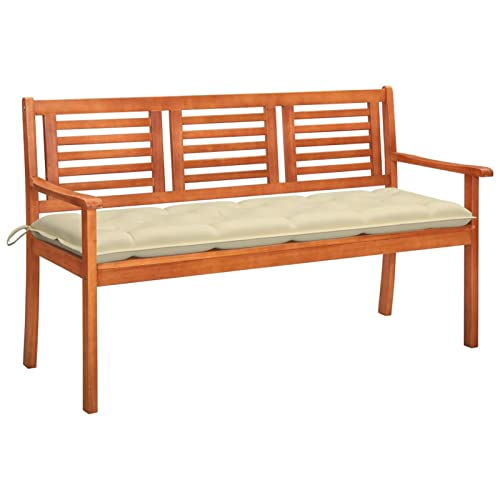 Xichuzi Banco de jardín 3 plazas, Bancos para Exterior, Banco Jardin Exterior, Banquillo De Jardin, Banco Balcón, Madera Maciza eucalipto y cojín 150 cm