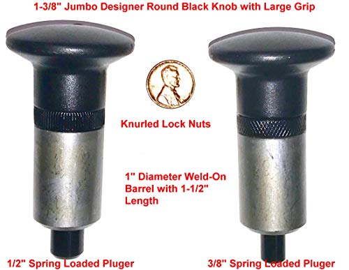 Sbds (Pack Of 1) Pop Pull Pin 1/2" Diameter Spring Loaded Steel Plunger - 1" Diameter X 1-1/2" Length Weld On Steel Barrel - Jumbo Round Designer Hard Plastic Knob | Knurled Round Lock Nut. #TOP2