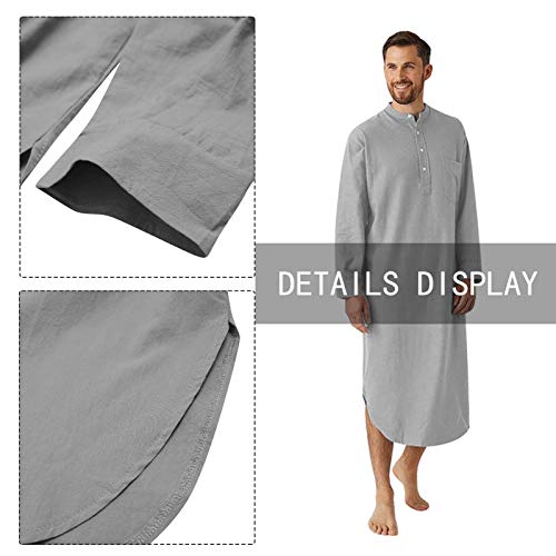 SEAUR Camisas de dormir masculinas de manga comprida para dormir roupão de algodão camisas Henley Ka