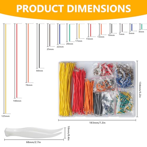 840 Pcs Breadboard Jumper Wires Kit, PCB Breadboard Jumper Wire Cables, Solderless Flexible Breadboard Wire Kit, Circuit Board Breadboard Wires Assortment for Arduino, 14 Vaules 2-125 mm