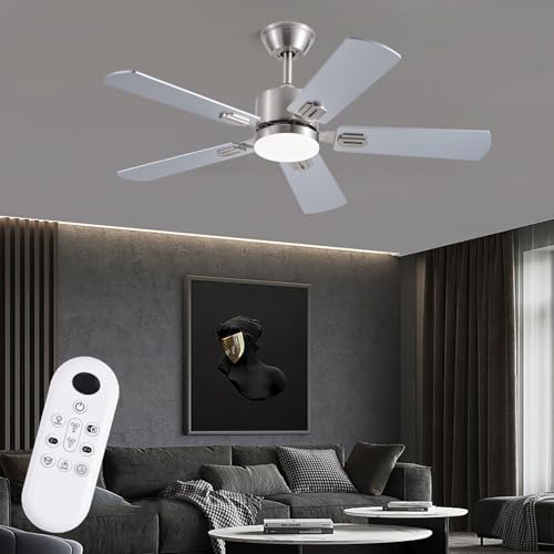 Modern 42 Ceiling Fan with Lights, Remote Control, Reversible Blades - Nickel Finish