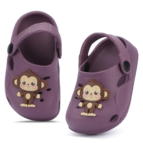 Image of GIMME ! Little Monkey, Toddler Clogs Slippers, 12 Months to 6 Years, Baby Boy, Waterproof, Lightweight, Cute Cartoon Fun Charms, Pink, Non-Slip Sole