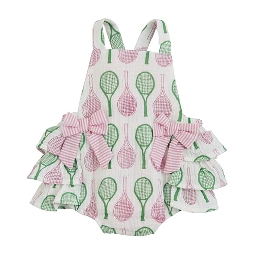 Image of Mud Pie Baby Mud Pie Baby Girl Tennis Print Sunsuit;