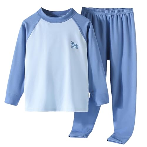 Youth Boys Girls' Long Sleeve Cotton 𝐏ajamas Set Snug Fit Kids Color Block Soft 𝐒leepwear (Blue, 18-24 Months)