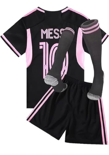 Black Soccer Kids Jersey + Shorts + Socks Miami Set Kit Size Medium (8-9 Years Old) For Youth