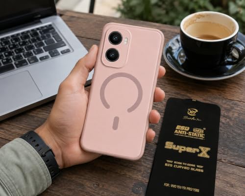 Image of Back Cover with Tempered Glass for Vivo T5 Pro 5G | Matte Soft Pink Case | Shockproof, Slim Fit, Anti-Scratch, Precise Cutouts | Full Protection Combo (Soft Pink)