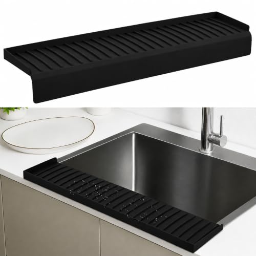 Image of Yumun Sink Splash Guard In Kitchen, Silicone Sink Edge Protector (Black)