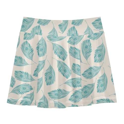 Girls Skorts High Waist Athletic Skirts with Shorts Peacock Feathers Stretchy Teens Performance Tennis3