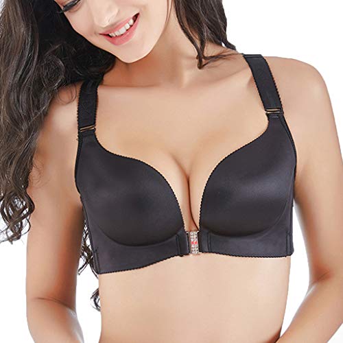 Leyerer Women Front-Button Beauty Back Lace Butterflies Wire-Free Bras Push -up Sleek Plus Size Wireless Bras Black