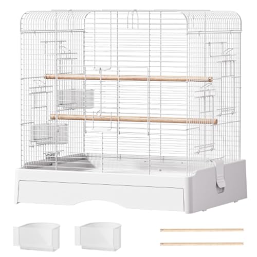19 Inch白色飛行鳥かご、大型室内鳥かご鳥舎、オウム鳥輸送ケージは長尾小オウム、スズメに適している(3pcs)