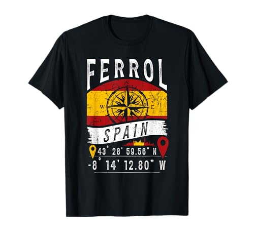 Ferrol España Bandera GPS Coordenadas De Ferrol Camiseta