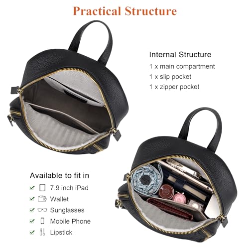 Image of Over Earth Genuine Leather Backpack for Women Small Daypack Purse Casual Fashion Backpacks(O218E Black)