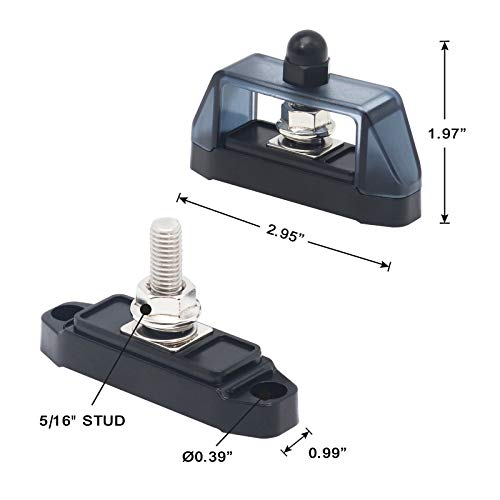 Recoil S1P-516 Busbar Single 5/16” Studs Power Distribution Block With Ring Terminals Pair Red & Black #TOP2