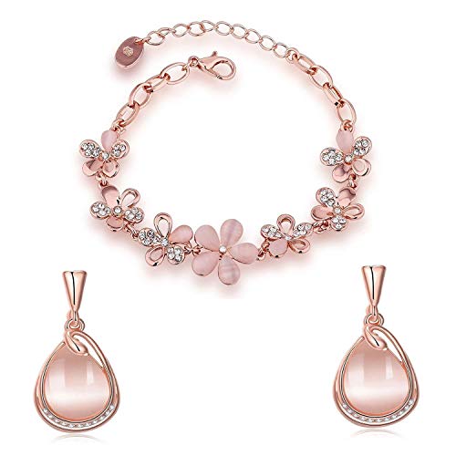 Image of Shining Diva Fashion Crystal Collection Gold Plated Jewellery Set for Women (Rose Gold)(rrsdcmb280 8306b 9580er)