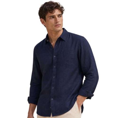 Image of Nobero Breezy Premium Linen Cotton Shirt for Men | Stylish Casual Shirts for Men | Semi Cut Collar | Box Pleat | Curved Hem | Regular Fit | Full Sleeve | S-XXXL