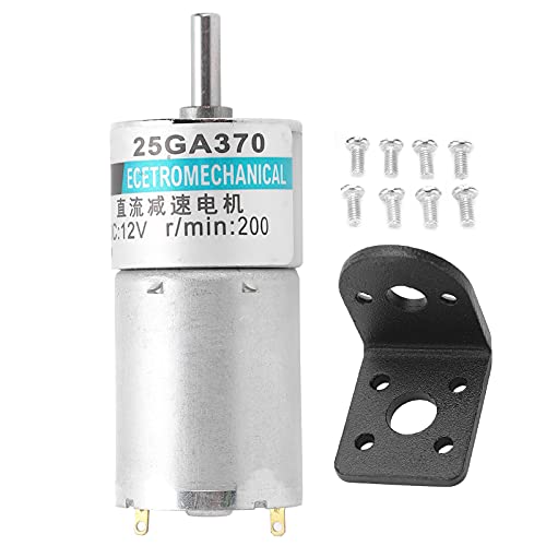 DC Gear Motor Micro Low Speed CW CCW with All Metal Gears, 12V Brushless Motor for Automated Industry, XD25GA370 with Bracket and Overcurrent Protection (200rpm/min)
