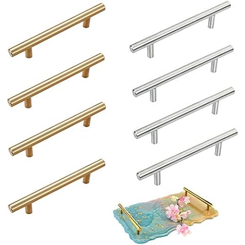 Tkocisa 8 Pieces Silicone Resin Tray Handles, Stainless Steel Resin Tray Molds Handles for Silicone Serving Tray Mold Cabinet Kitchen Drawer(Gold & Silver) Cover