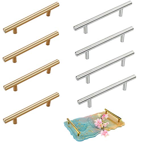 Tkocisa 8 Pieces Silicone Resin Tray Handles, Stainless Steel Resin Tray Molds Handles for Silicone Serving Tray Mold Cabinet Kitchen Drawer(Gold & Silver)