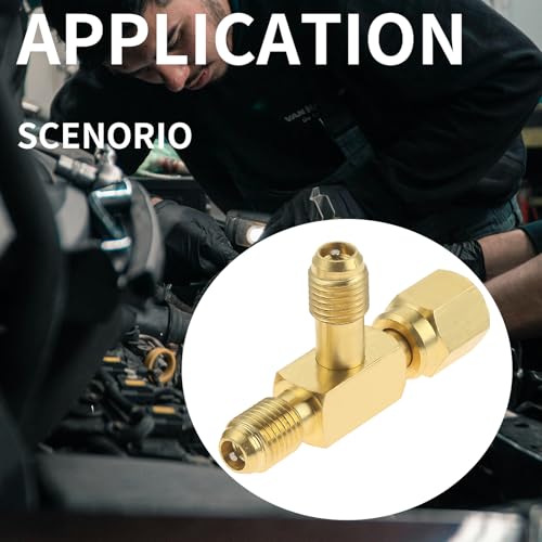 Image of Quick Coupler Access Tee, 1 /4 In Valves Core Tee Adapter with Swivel Connector, 1 /4 inch F. Flare w /Depressor Tip x 1 /4 inch M. Flare Access for Gauge Deep Vacuum Pump Manifold