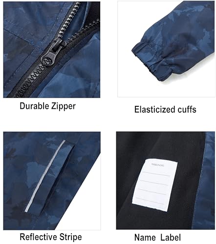 Image of Boys Girls Rain Jackets Waterproof Hooded Fleece Raincoats Lightweight Windbreakers for Kids