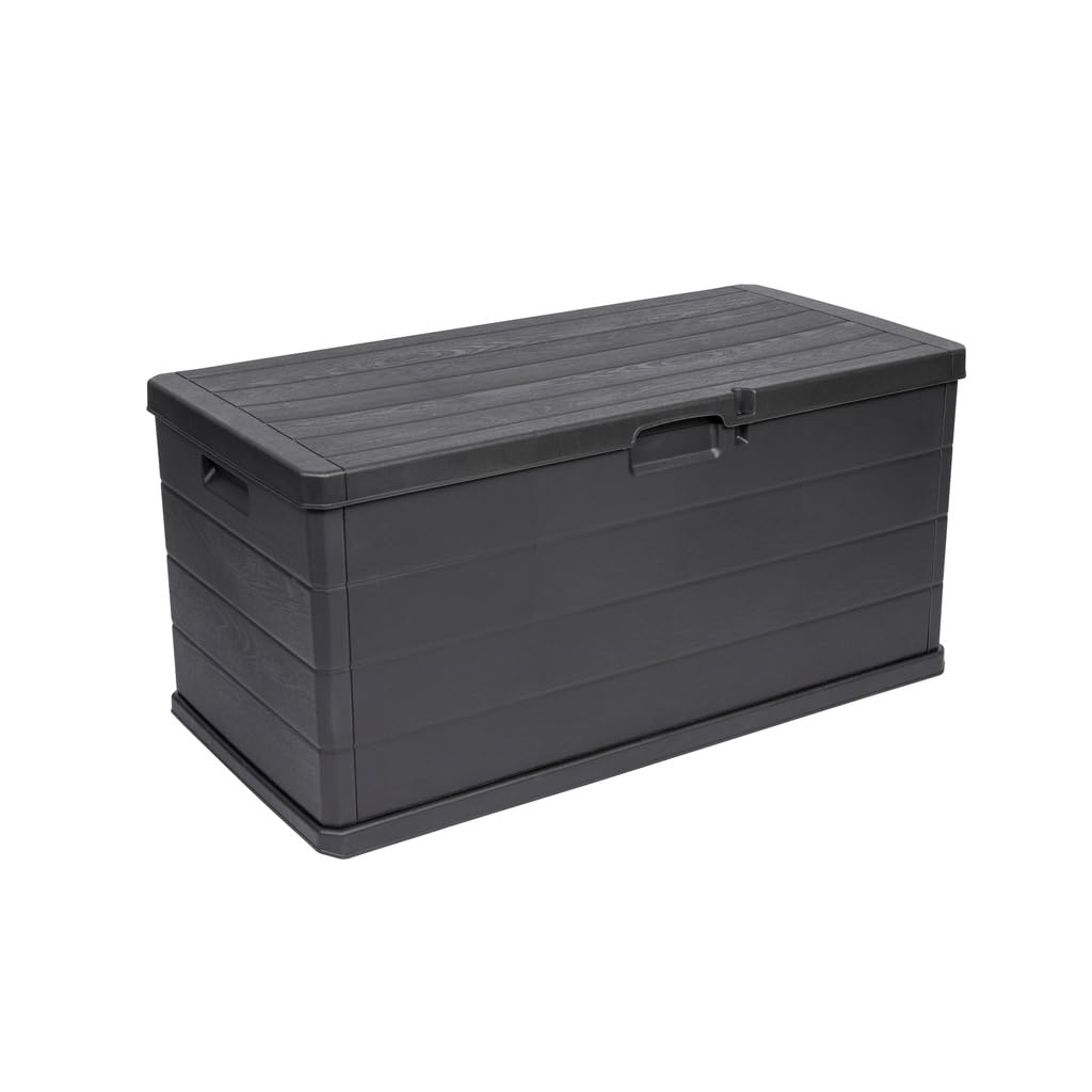 Kreher® XL Kissenbox/Gartenbox 170 Liter oder 340 Liter Nutzvolumen in moderner Holz Optik in Anthrazit! Robust, abwaschbar und einfach im Aufbau! (340 L)