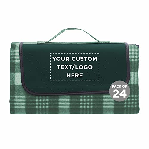 DISCOUNT PROMOS Custom Creekside Roll Up Picnic Blankets Set of 24, Personalized Bulk Pack – Great Outdoor Blanket for Camping, Picnic, Beach, Other Outdoor Activities – Green